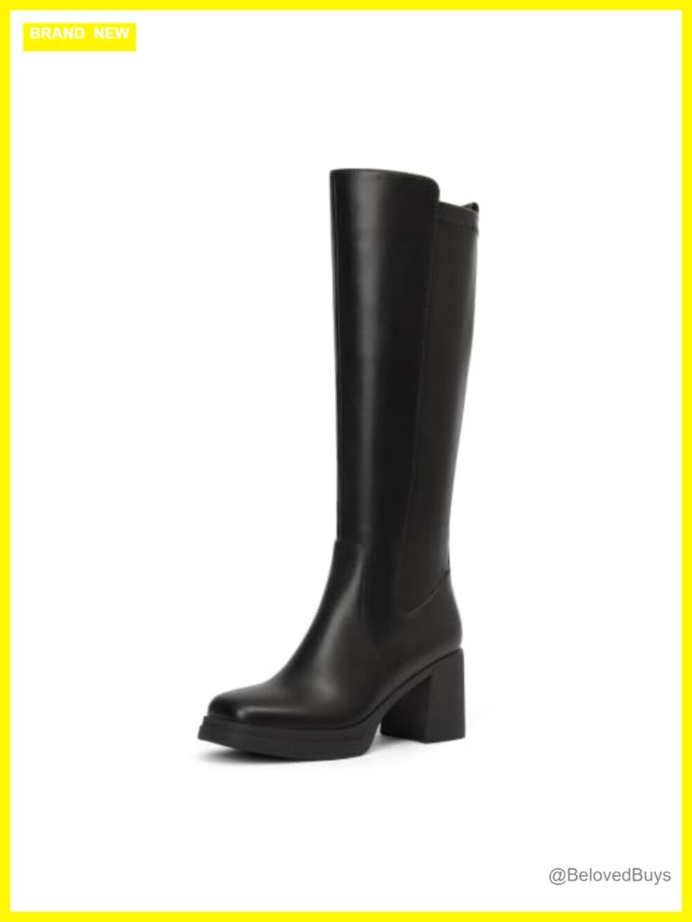 Women's Faux Leather Knee High Platform Boots, Square Toe, Side Zip, 3" Heel